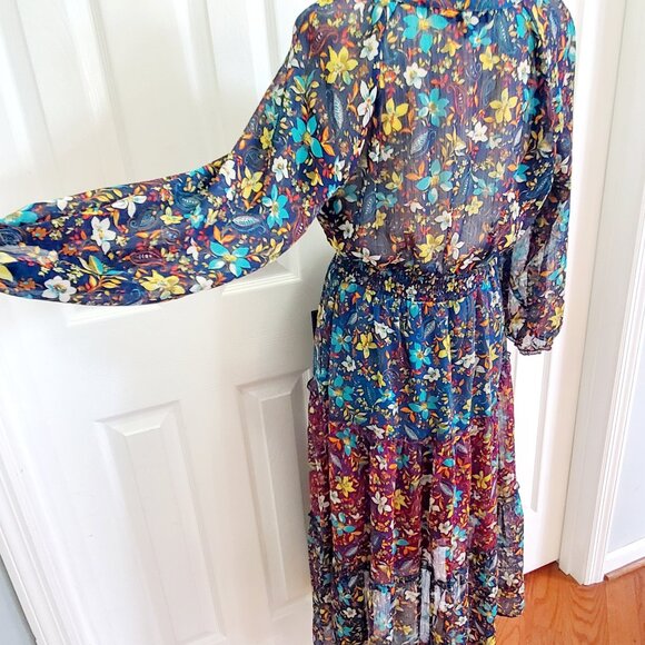 Figueroa & Flower Romantic Boho Maxi Dress M | Cottagecore Floral Tiered - Picture 3 of 15